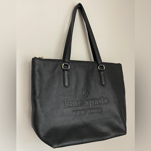 Kate Spade Larchmont Avenue Logo Penny Black Leather Tote Bag $399 - Picture 2 of 12